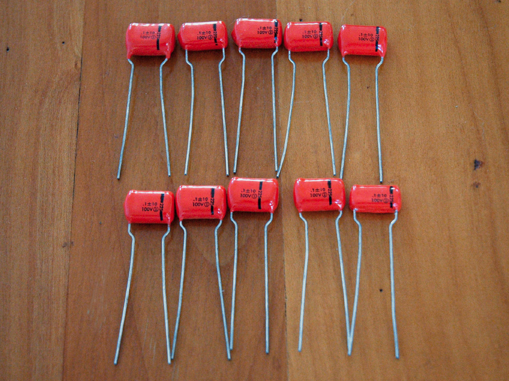 Orange drop capacitors (10 count) 0.1uF 100V #225  10% tolerance NOS parts caps