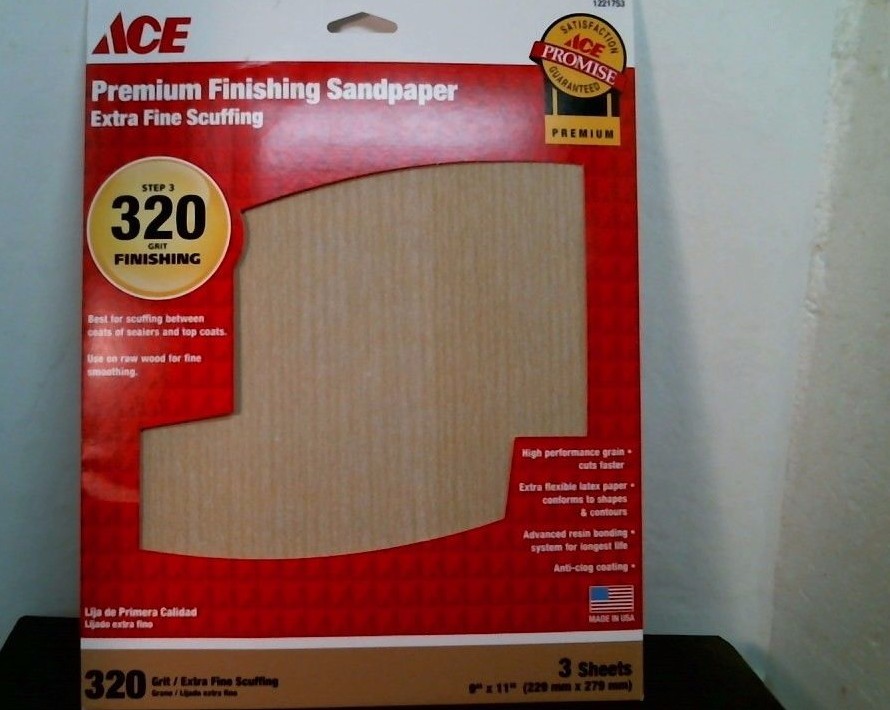 ACE 1221753 Premium Finishing Sandpaper, 320 grit, 3 pk., FREE SHIPPING