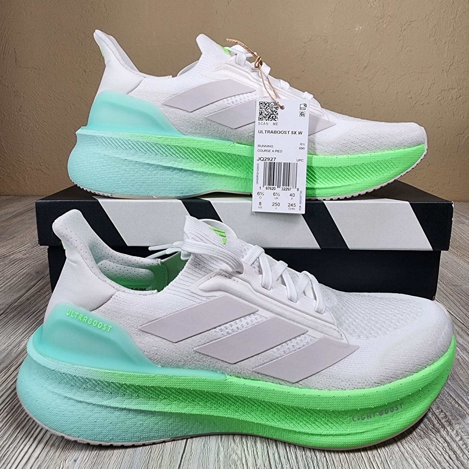 Adidas Ultraboost 5X White Lime Burst Green Women Sizes 7-9 New JQ2927
