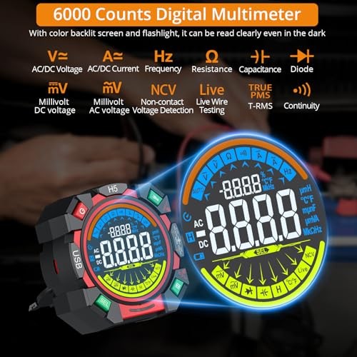 6000 Counts TRMS Multimeter Rechargeable Auto-Ranging Volt Meter | Smart
