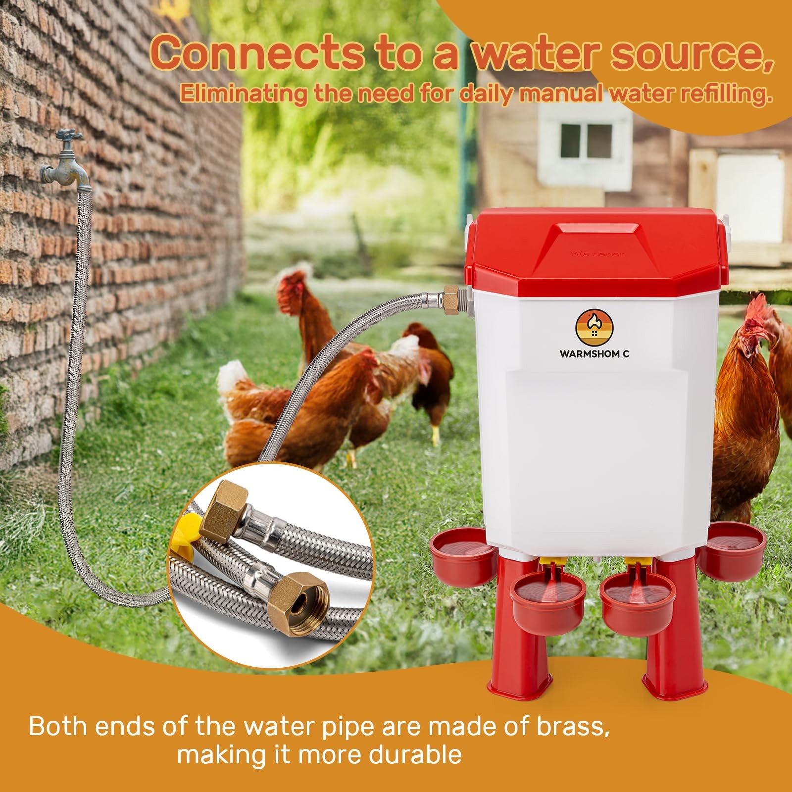 Automatic Chicken Waterer Float-Controlled Large Stainless Steel Hose Suitable