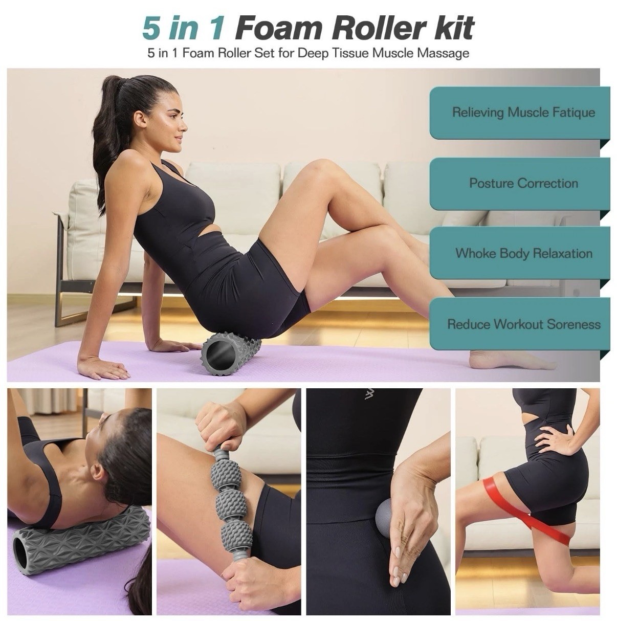 5 in 1 Foam Roller Set - Trigger Point Foam Back Roller, Muscle Roller Stick,...