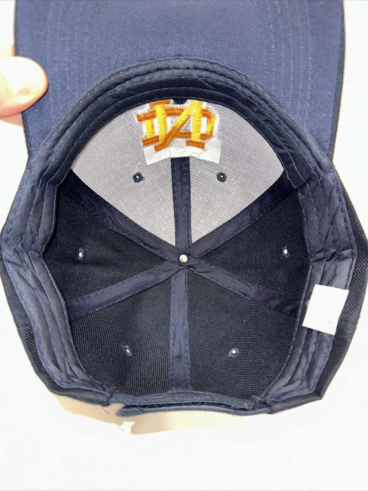Notre Dame ND Interlocked Hat Cap Navy Blue with Gold White Accents Hook Loop