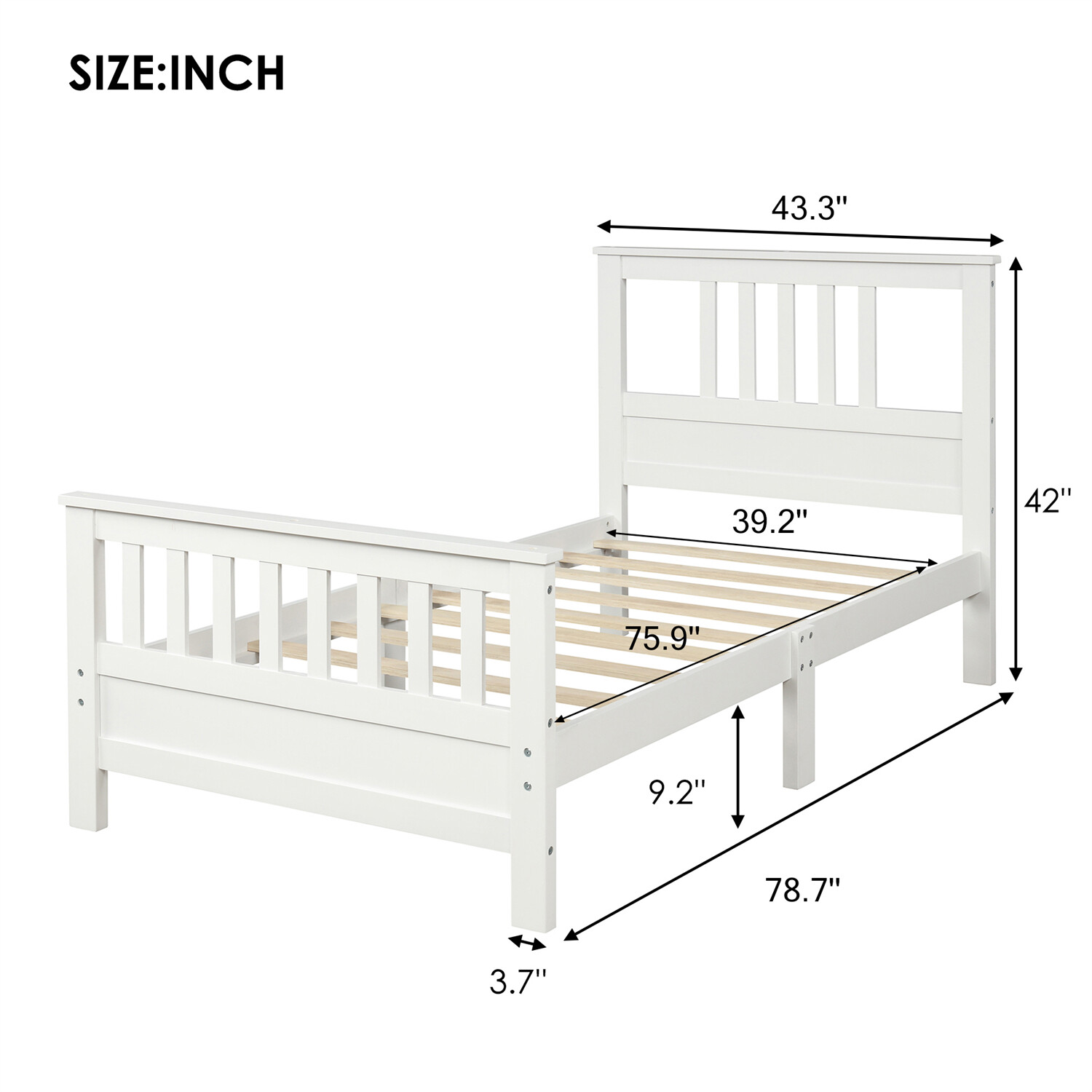 Twin Size Bed Frame Wooden Platform Bed Frame with Headboard & Footboard White