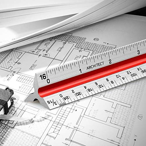 12" Architectural Scale Ruler Aluminum Architect Scale Triangular Tricolor