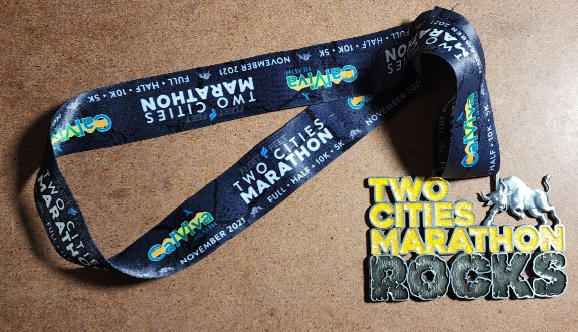 2021 Fresno Clovis Two Cities Marathon ROCKS Medal w/Ribbon - California