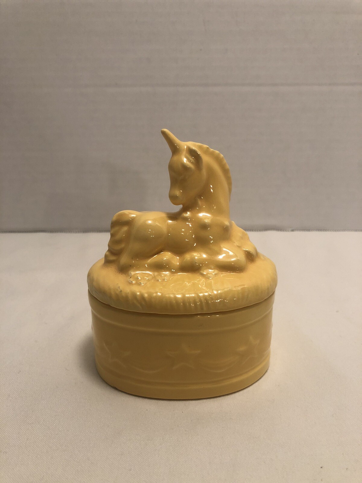 4.5” Ceramic Yellow Unicorn Trinket Box