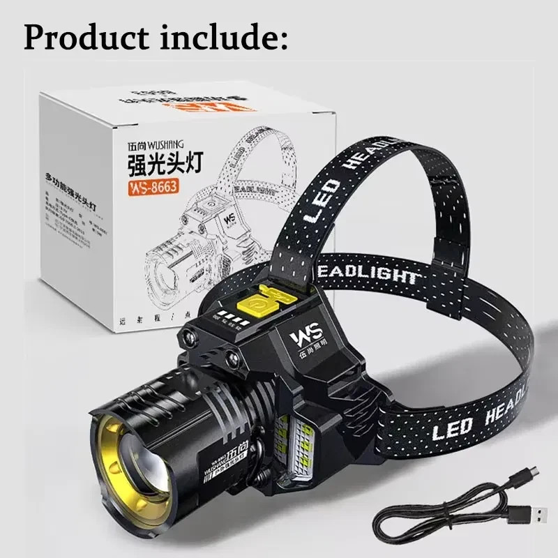 LED Headlamp Motion Sensor Rechargeable Built-in Battery Zoomable Waterproof