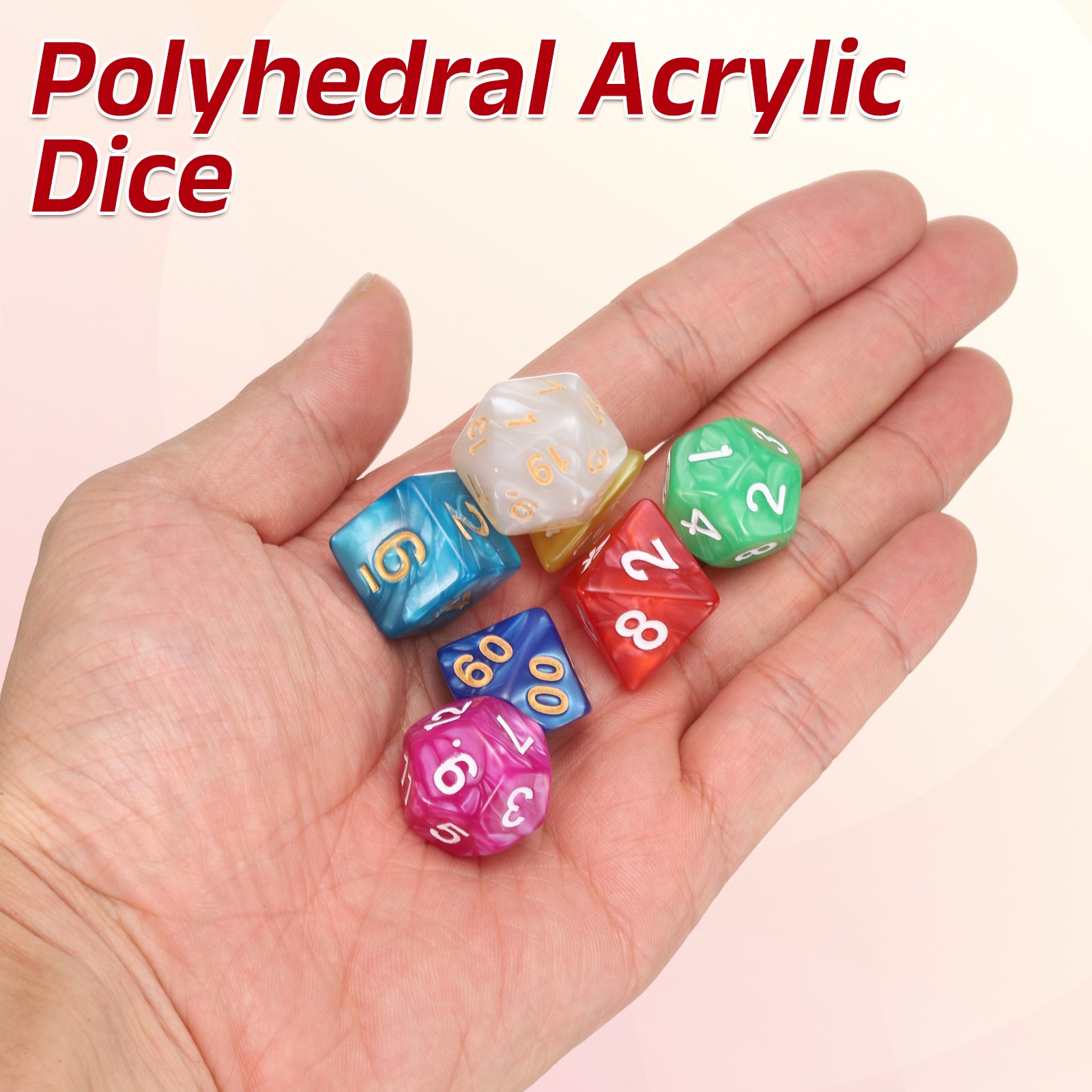 7pcs polyhedral dice set for DND role-playing games, red pink beaded pattern