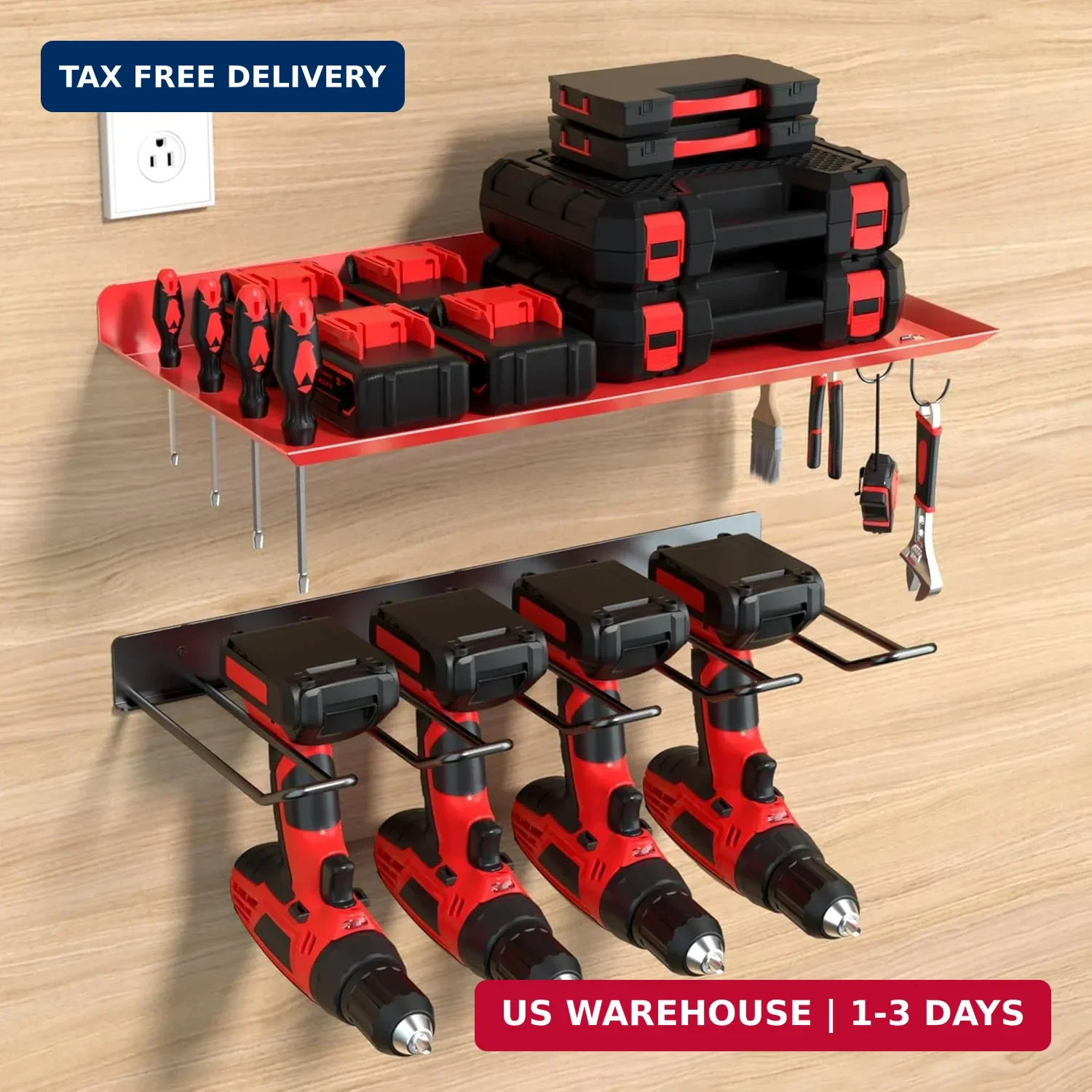 Wall Mount Power Tool Organizer, Metal Drill Holder for Garage, Workshop, a