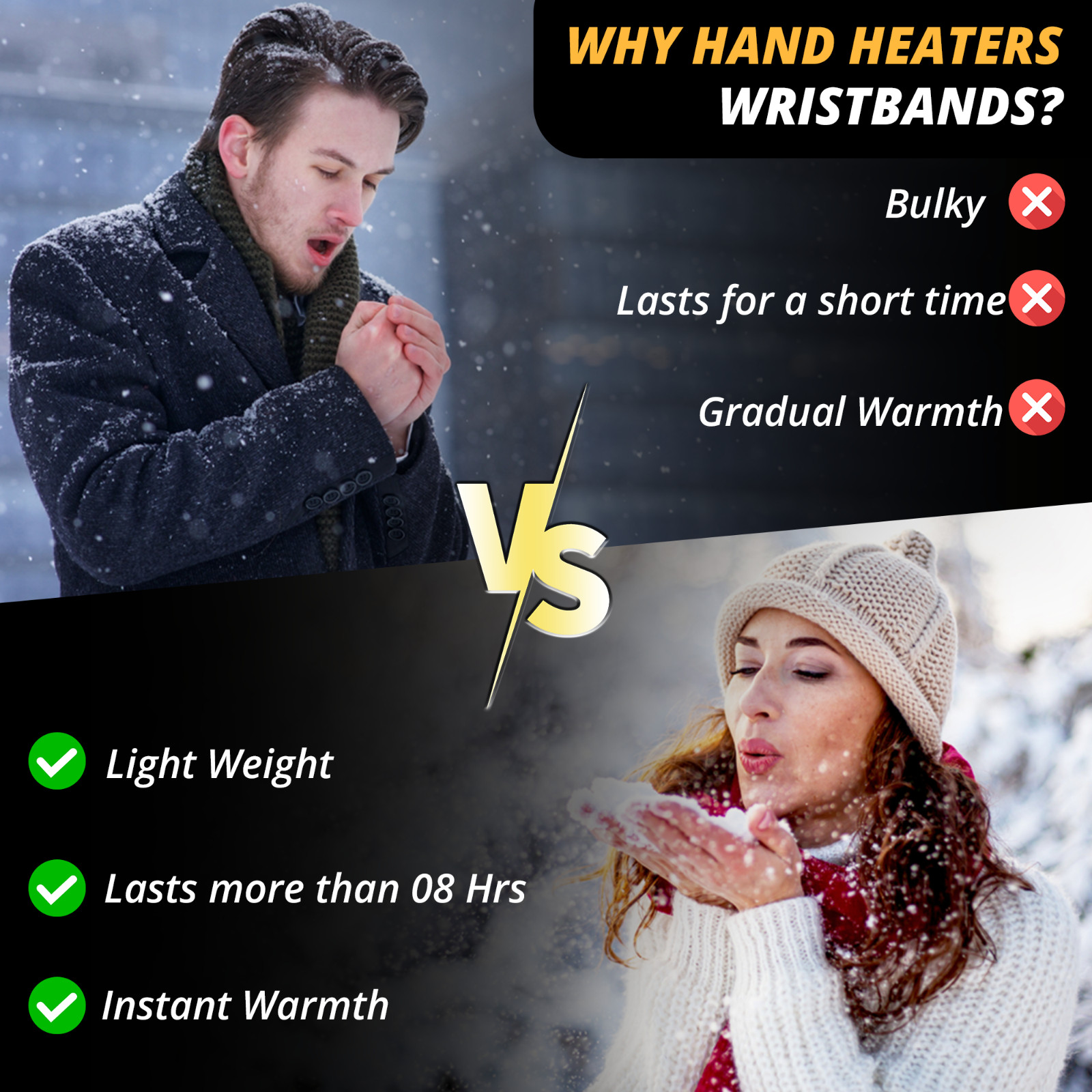 Hand Heaters Wristbands - 8+ Hours Long-Lasting Warmth with Hand Warmers