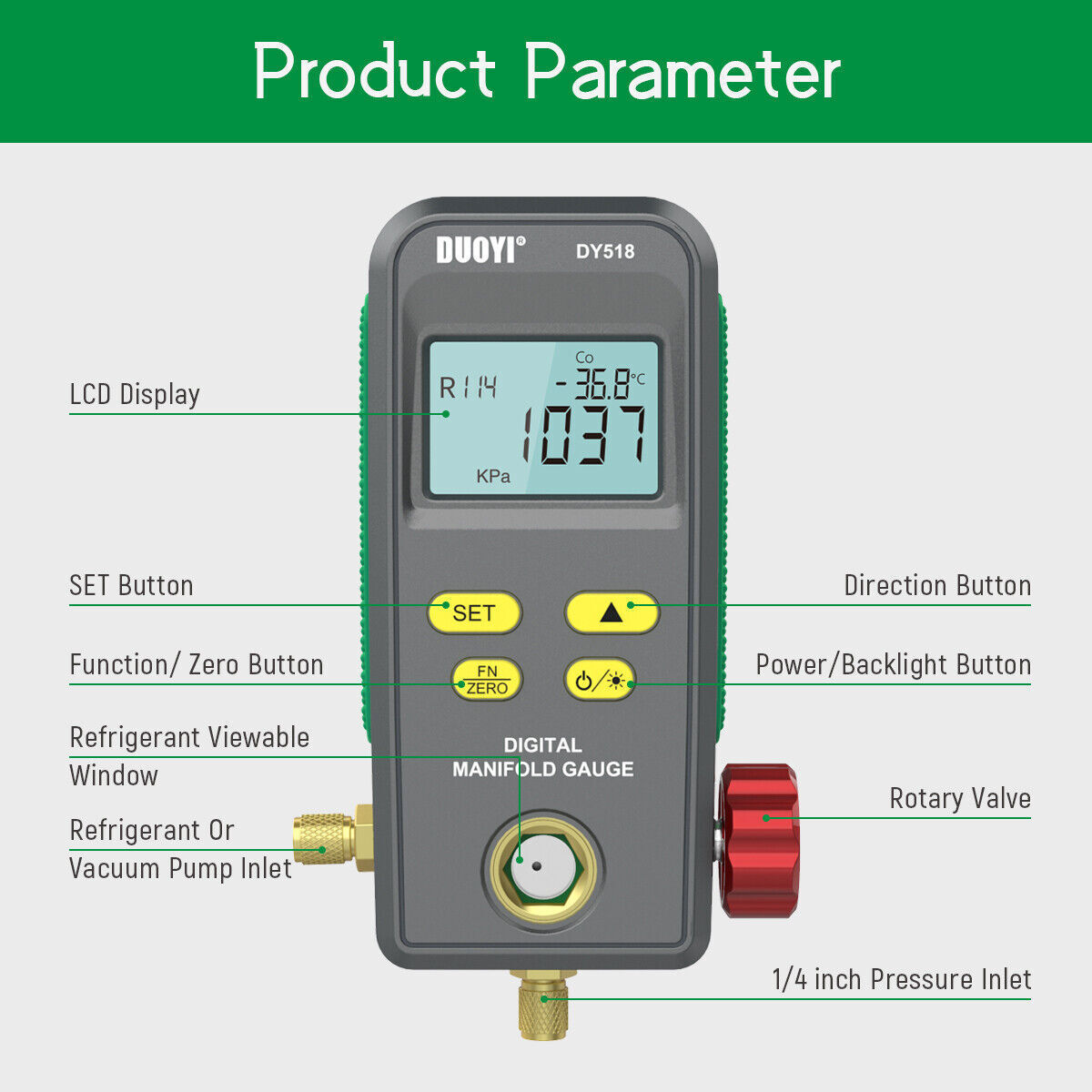 Refrigeration Digital Pressure Gauge Set HVAC System Manifold Temp Vacuum Test