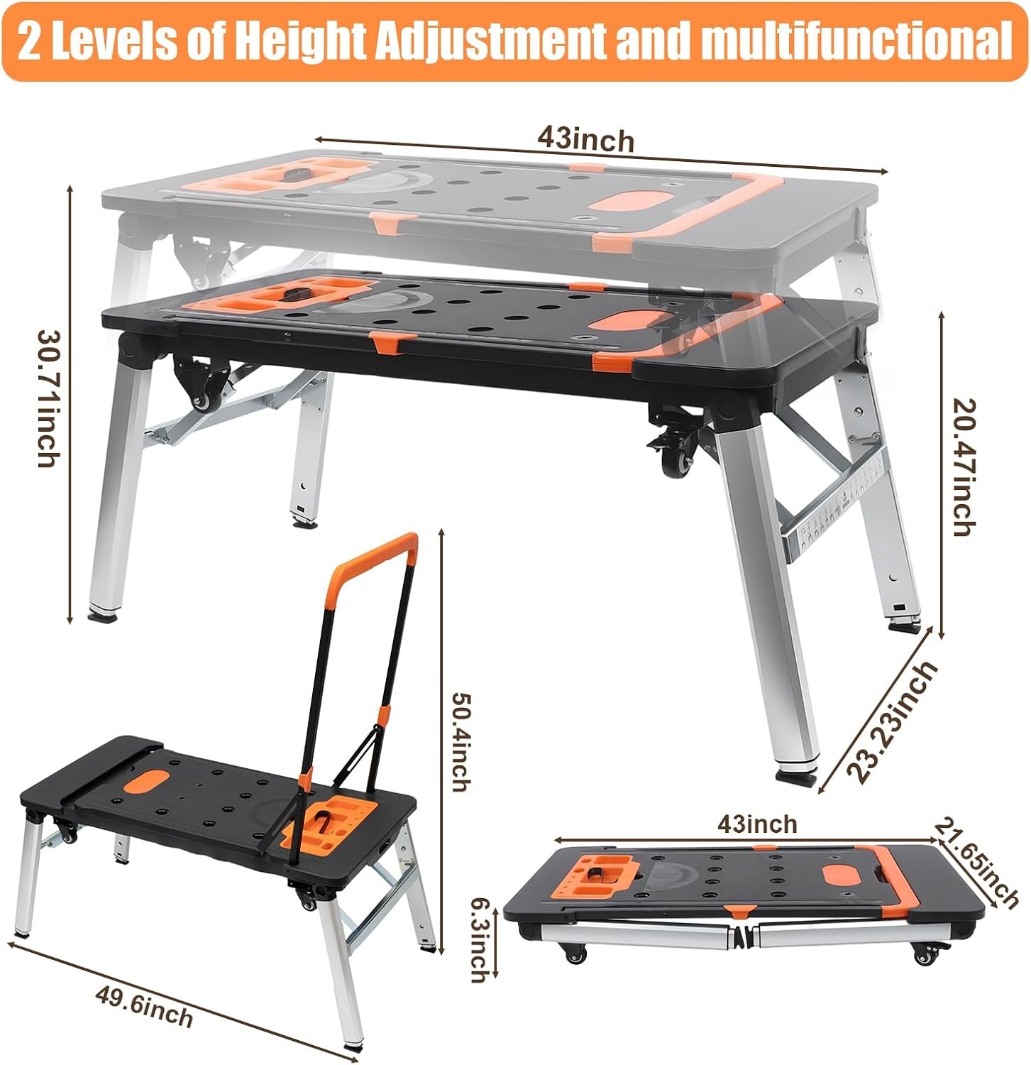 7 in 1 Work Benches Multifunctional Folding Work Table with 4 Wheels |