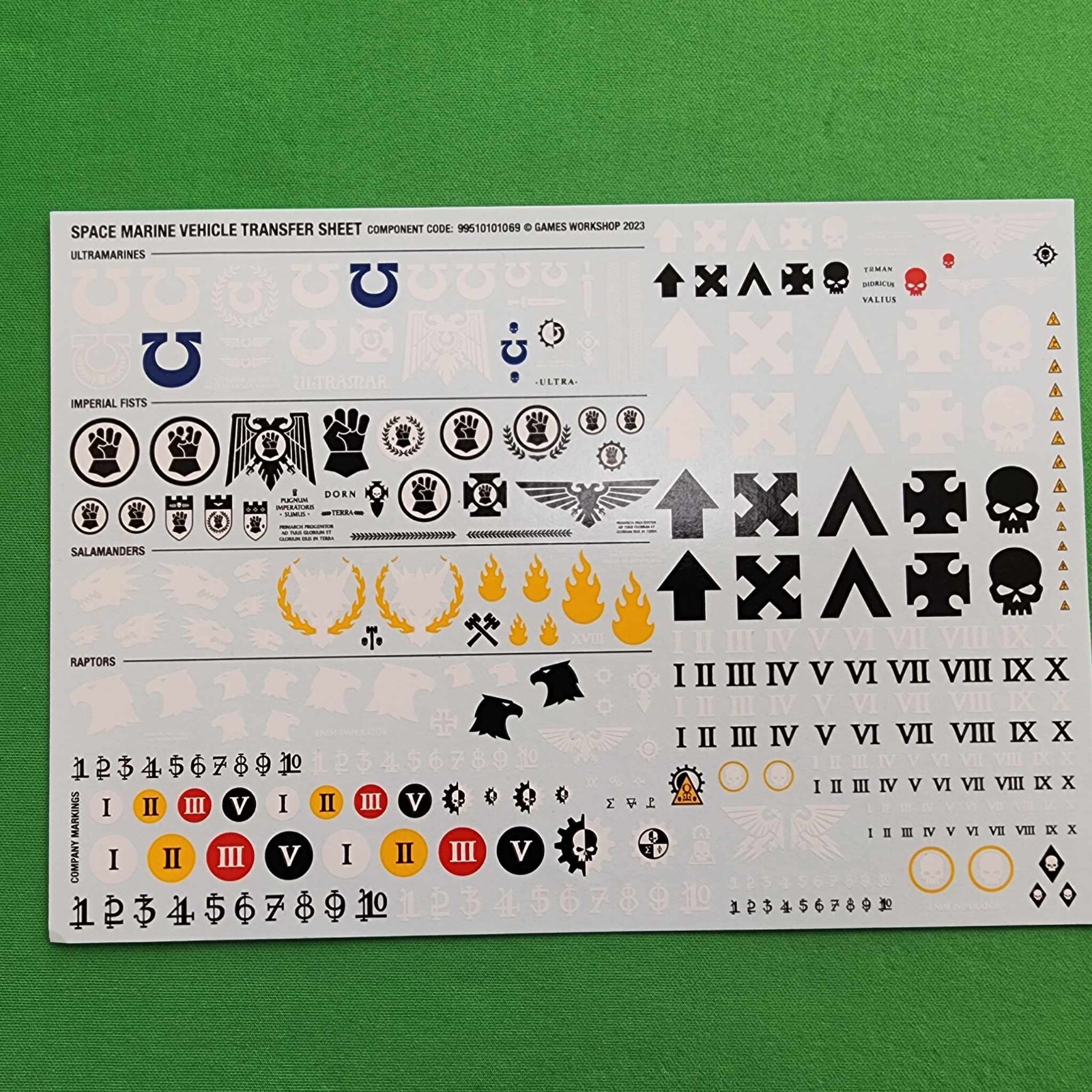 Warhammer 40K Space Marines Primaris Vehicle Transfer Sheets 2023 Decals