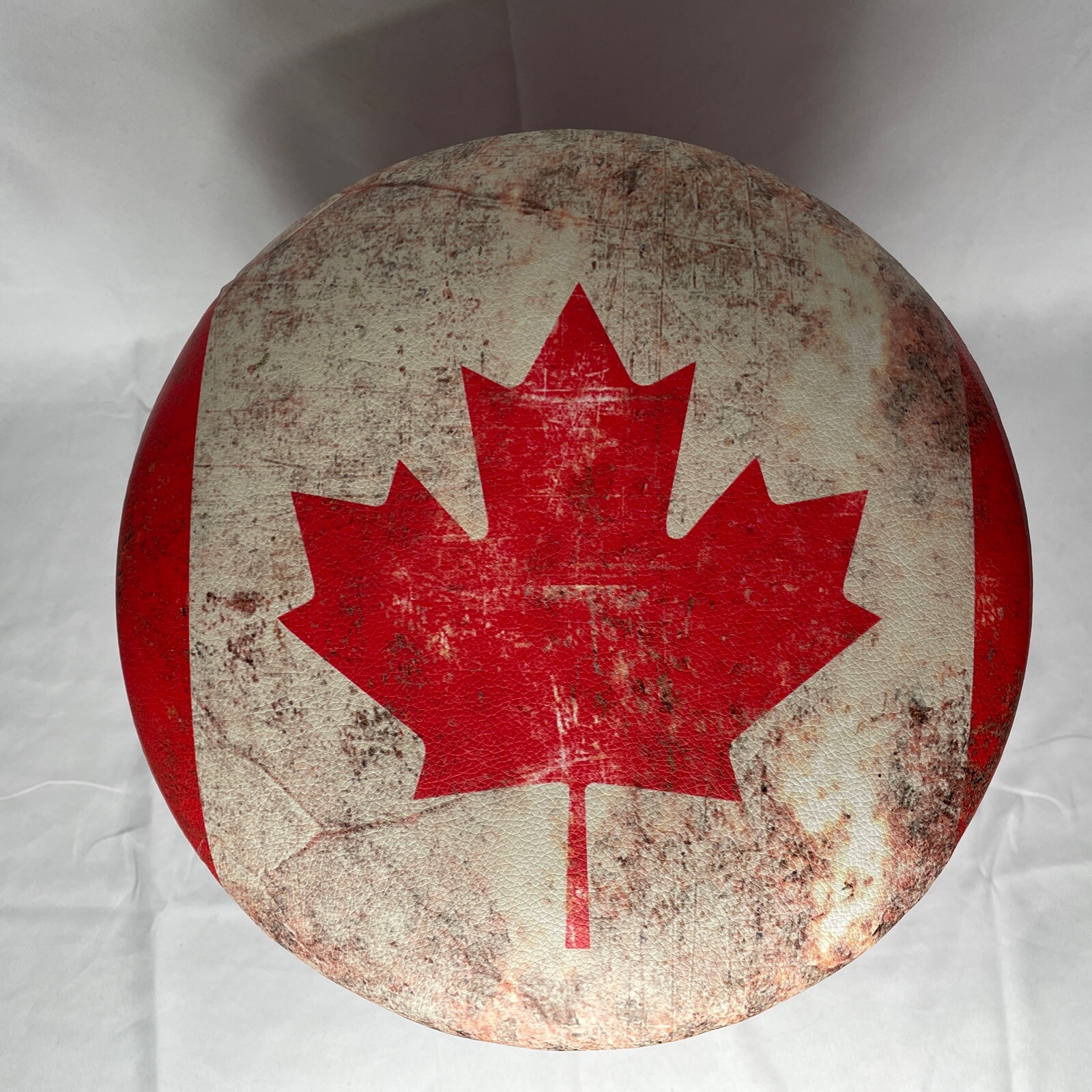 5 Gallon Metal Bucket Upholstered Storage Stool w/Weathered Canadian Flag Design