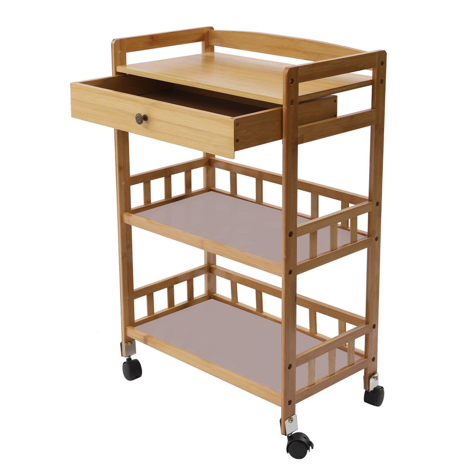 Rolling Bamboo Kitchen Cart Multi Purpose Serving Cart Storage 3 Tiers Standing