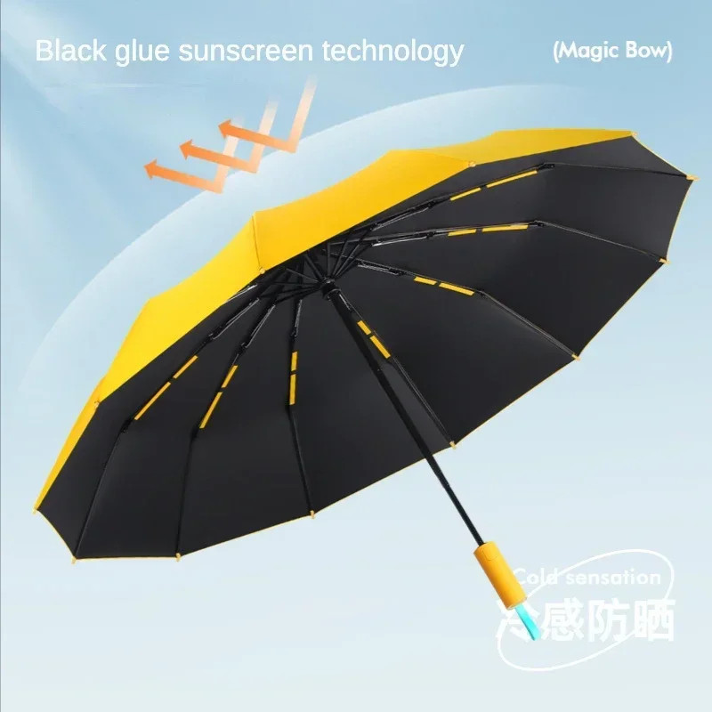 Windproof Automatic Folding Umbrella, 72 Fiberglass Ribs, Large Canopy UV and Ra