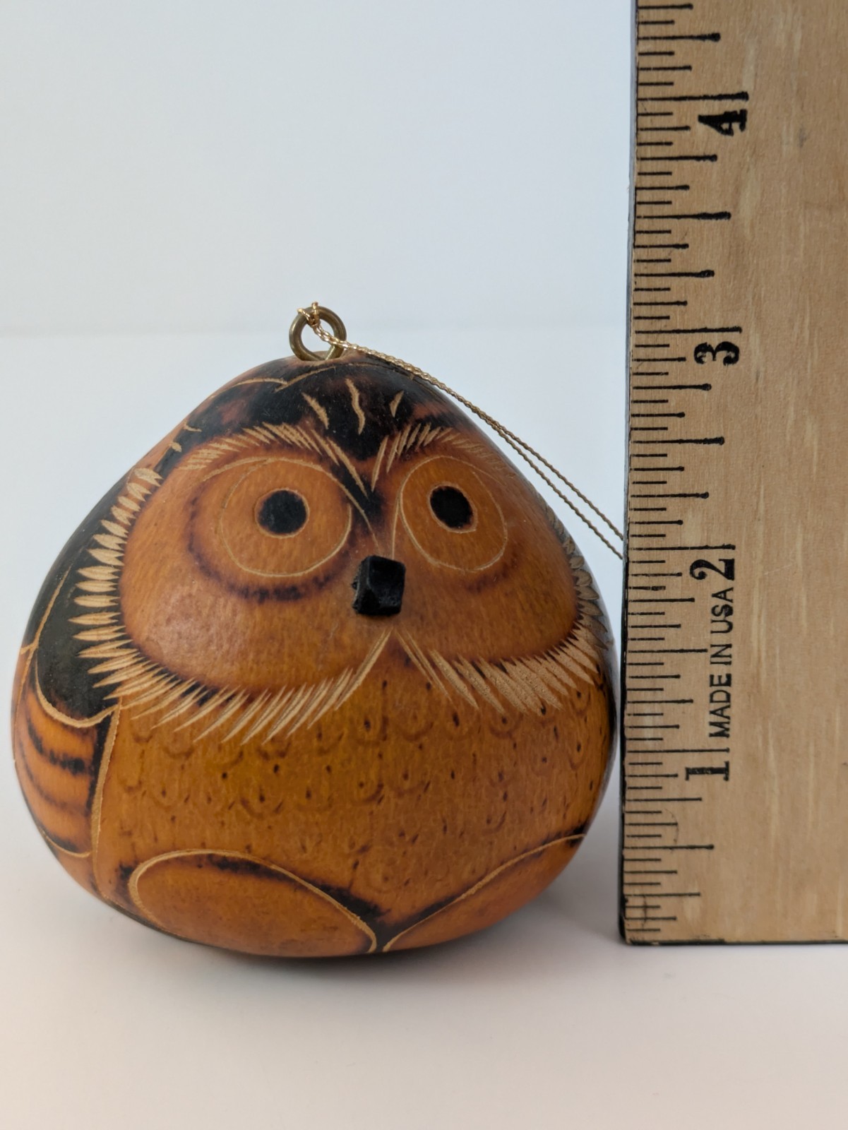 Owl Pear Shaped Gourd Ornament LUCUMA Handmade In Peru