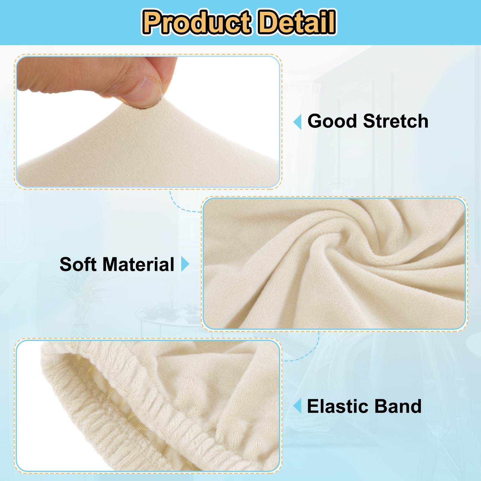 Square Stretch Foot Stool Cover Fit Length 27"-32", Light Beige