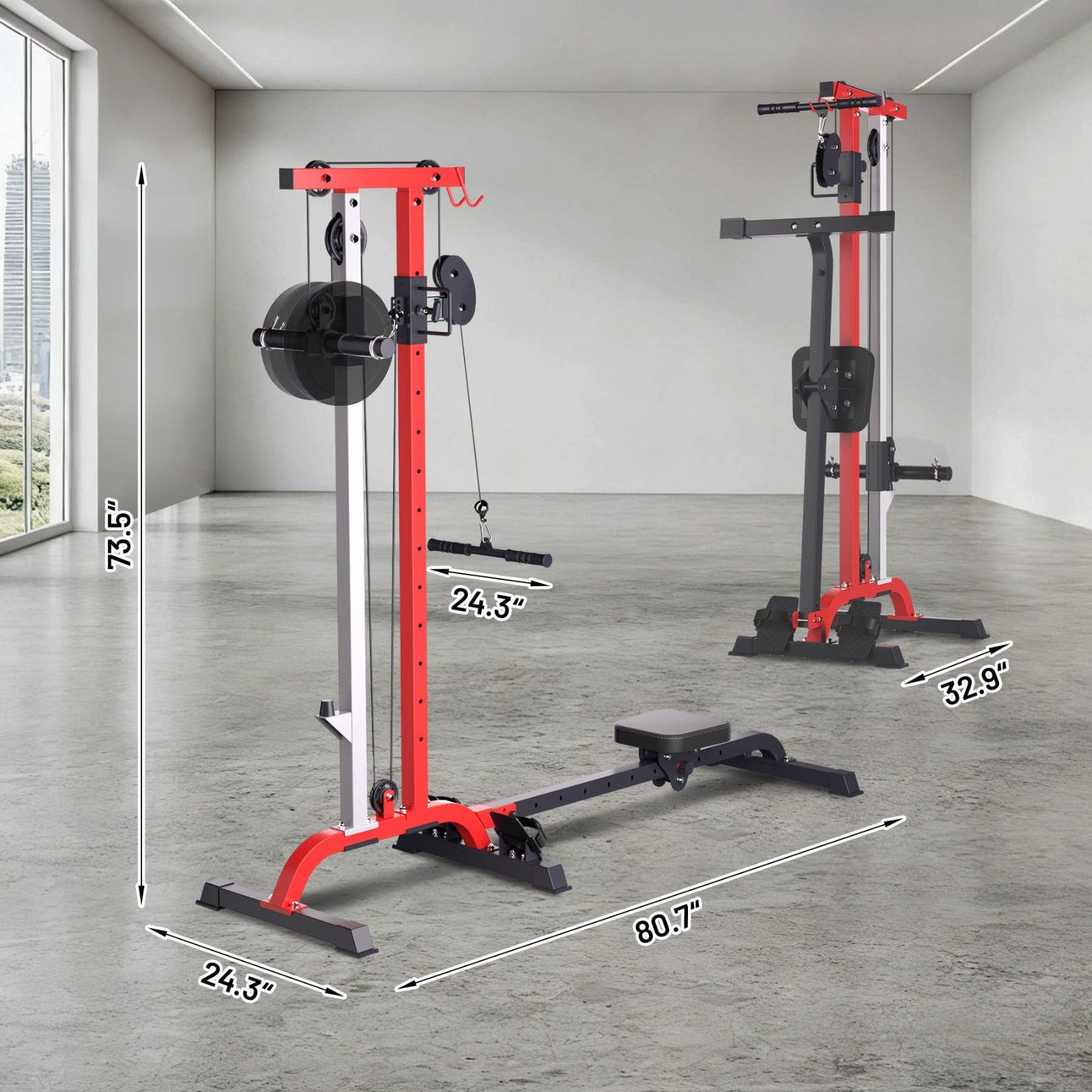 2 in 1 Rowing & Cable Machine, LAT Pull Down with Adjustable Weight and Seat