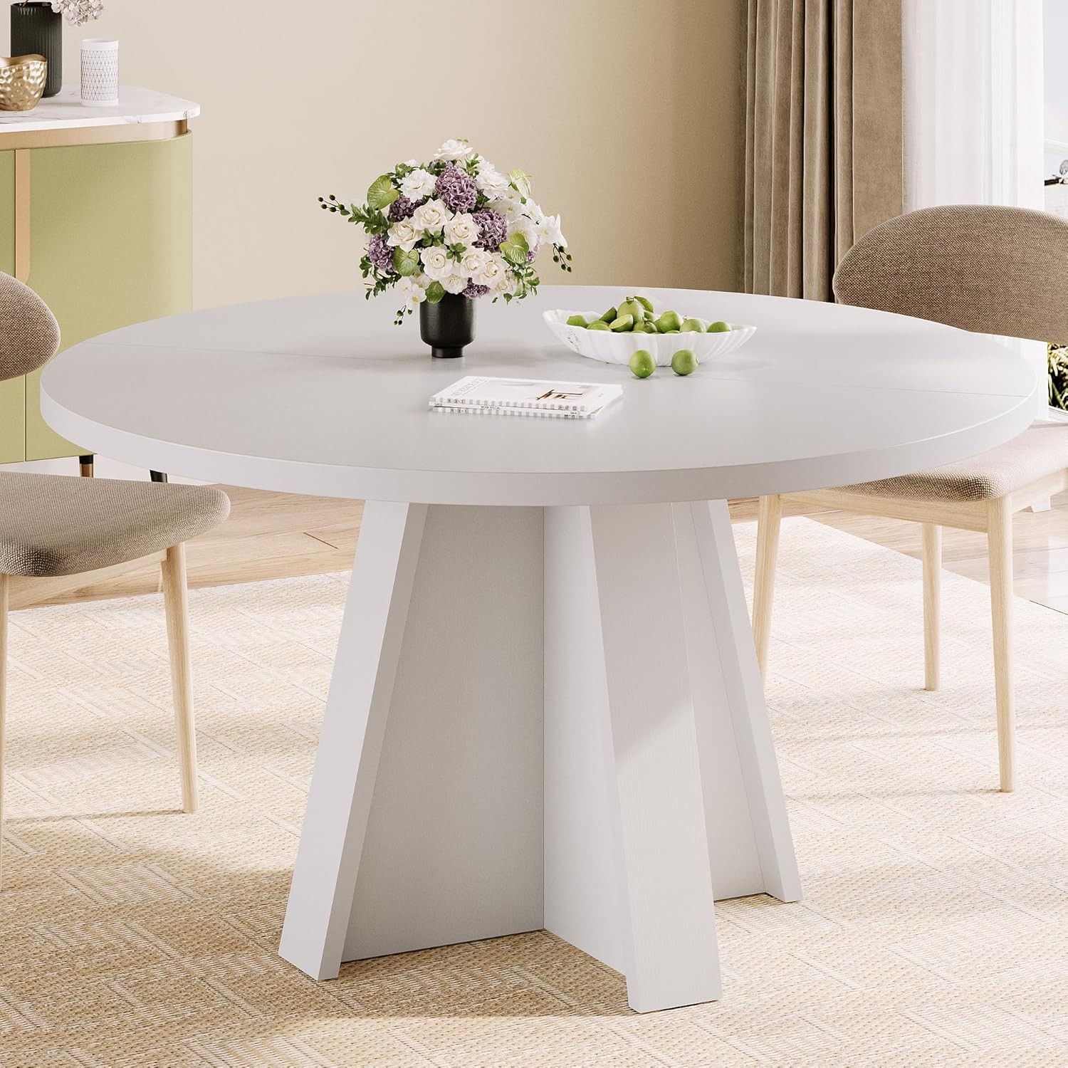 47-Inch Round Dining Table for 4-6 People, Modern Wooden Kitchen Table for
