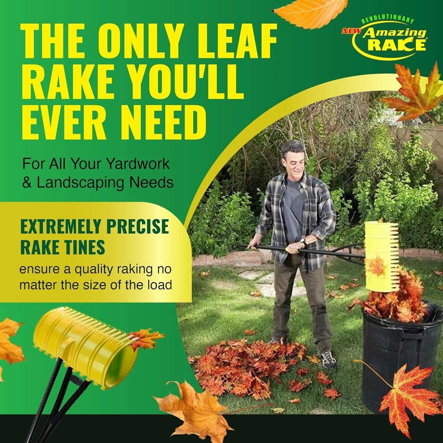 Lightweight Leaf Rake Green 3-in-1 Scoop & Grab - Unbreakable PP