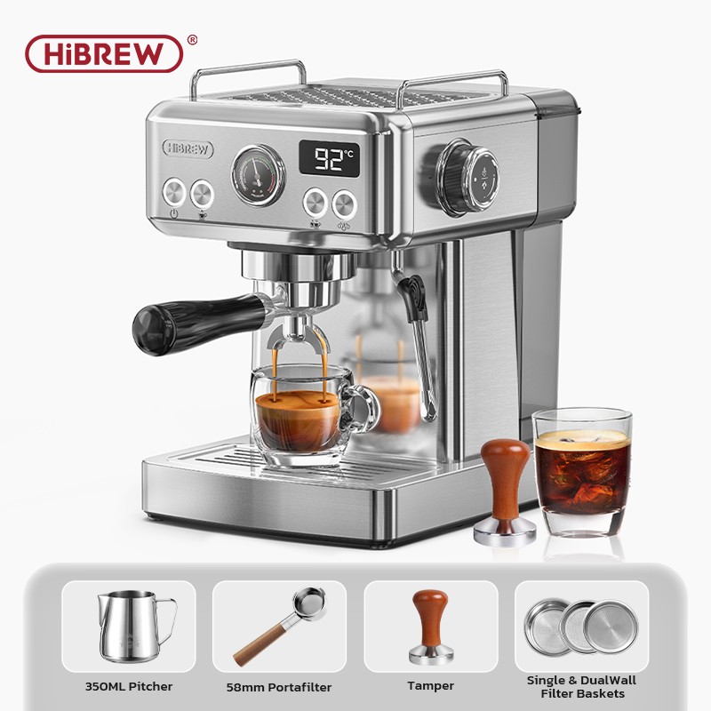HiBREW Semi-Auto Coffee Machine, 20Bar , 58mm Portafilter, Cold/Hot , Metal Body