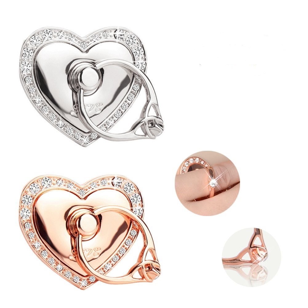 2 Pack Heart Ring Phone Holder 360° Rotating Finger Grip Stand for Smart Phone