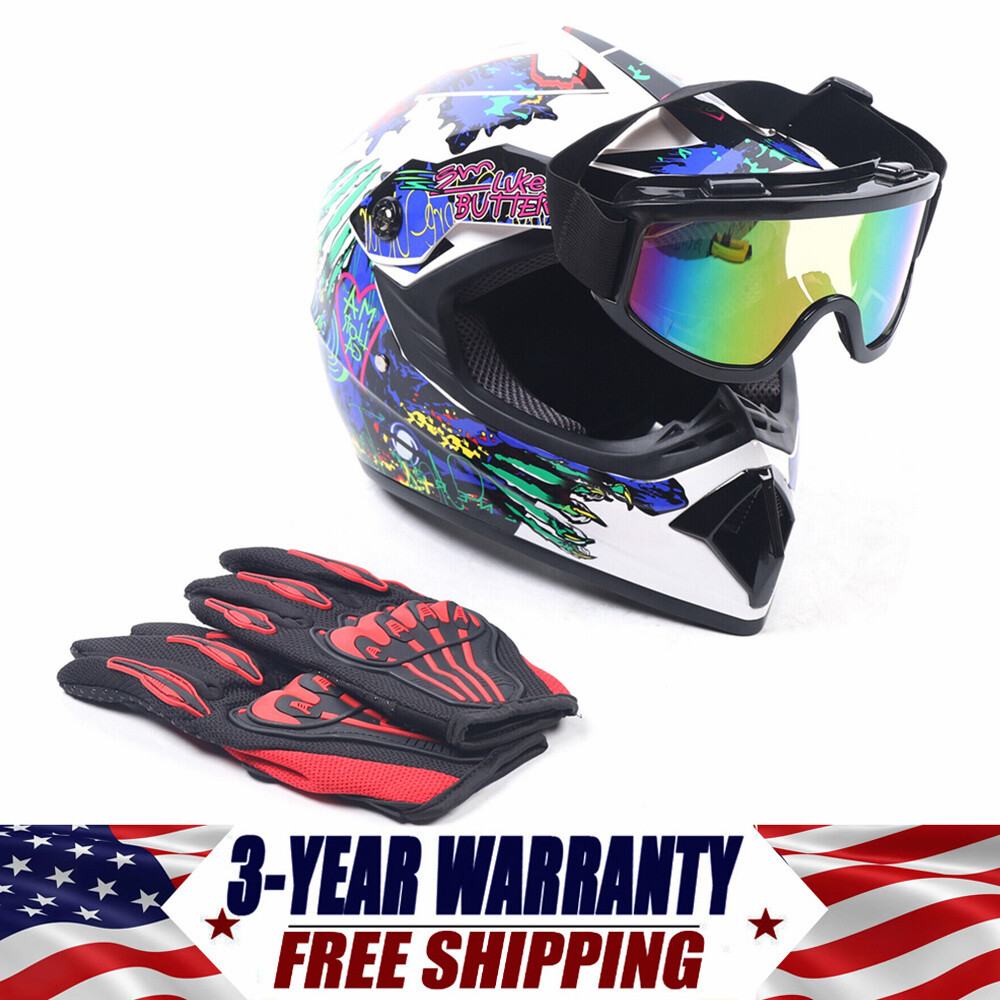 Off Road Helmet Adult Sizes Helmet & Gloves Goggles For Dirt Bike DOT Motorcycle