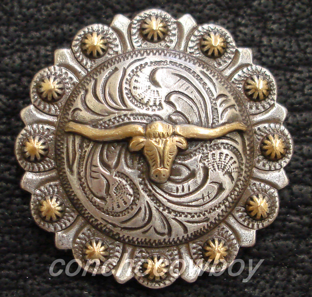 WESTERN HORSE SADDLE TACK ANTIQUE GOLD LONGHORN BERRY CONCHO 1-1/4" SCREW BACK