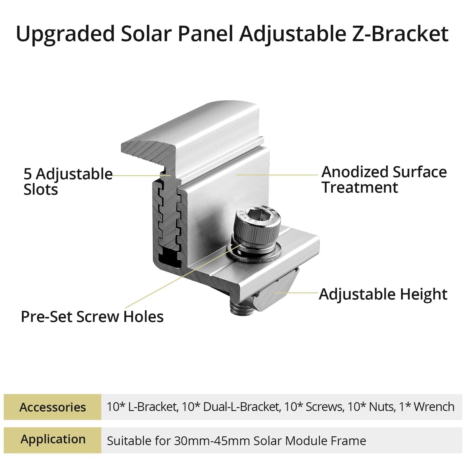 Solar Panel Mounting Brackets 30-50mm Adjustable, 10pcs Aluminum Solar Panel ...