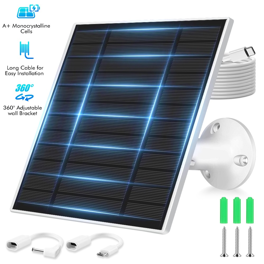 5W Solar Panel for Spotlight Stick Up Camera Battery Charger Micro USB Type C DC