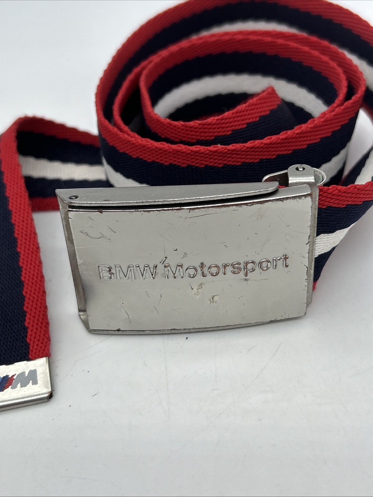 BMW Motorsport Men's Belt 115cm Webbing Metal Buckle Red White Blue