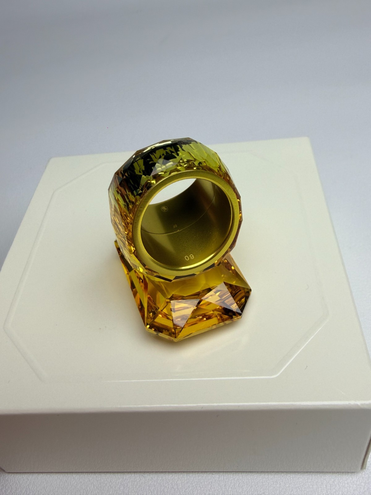Swarovski Lucent cocktail ring oversized crystal, octagonal cut yellow size 60.