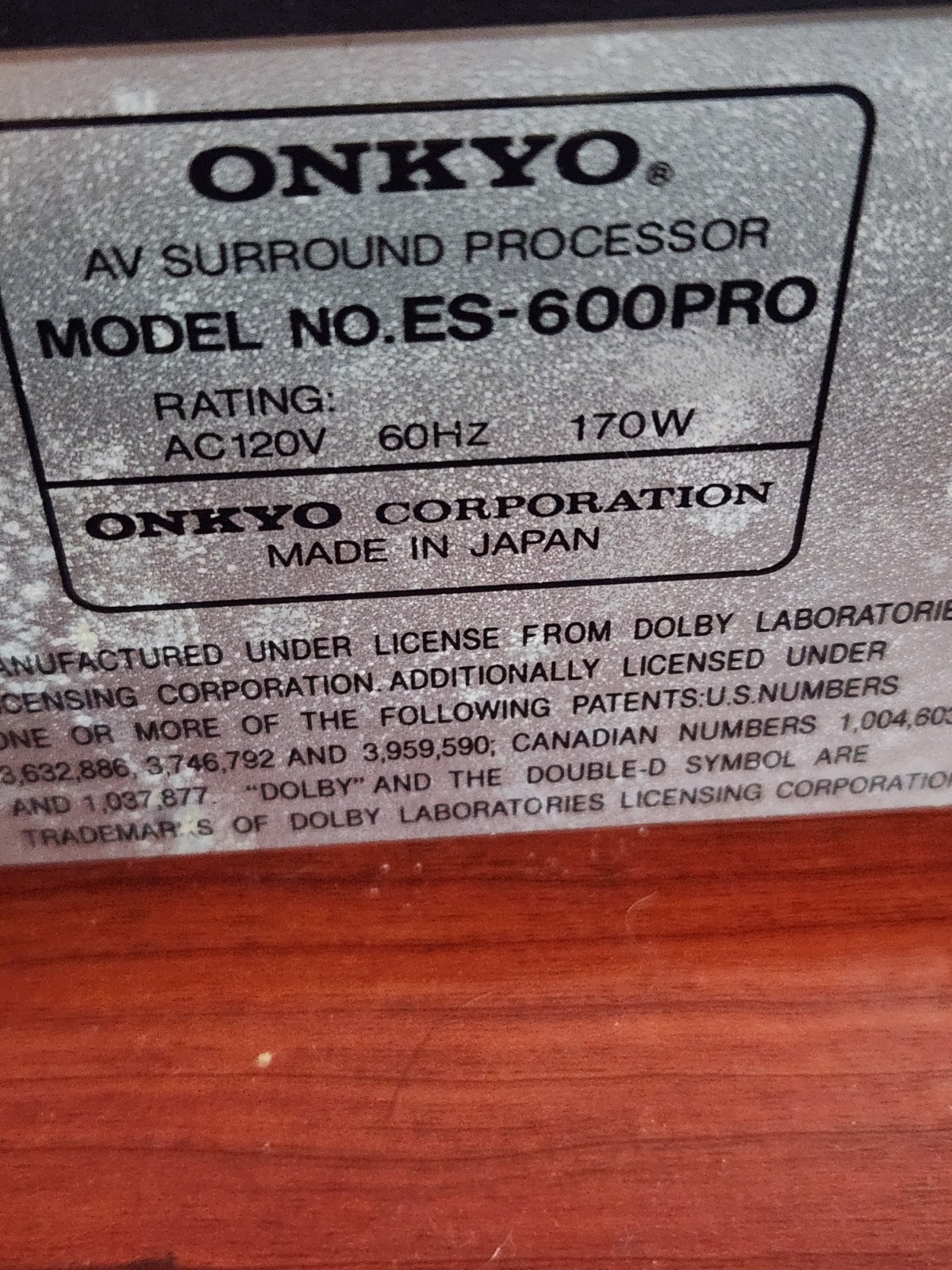 Onkyo ES-600PRO AV Surround Processor – Tested & Working, Dolby Pro Logic, Made