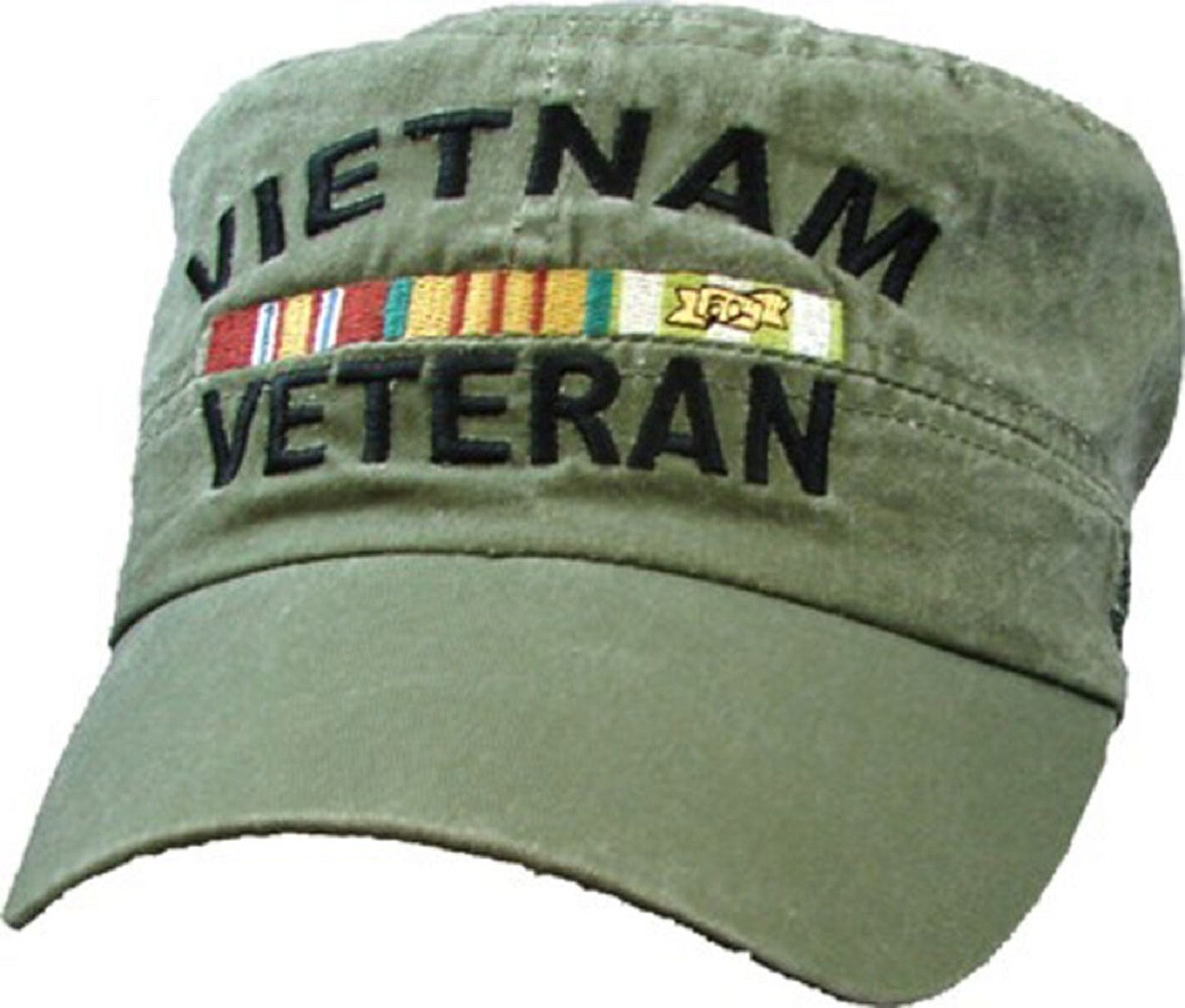Vietnam Veteran Ribbon Flat Top Hat - Washed OD Green Cap