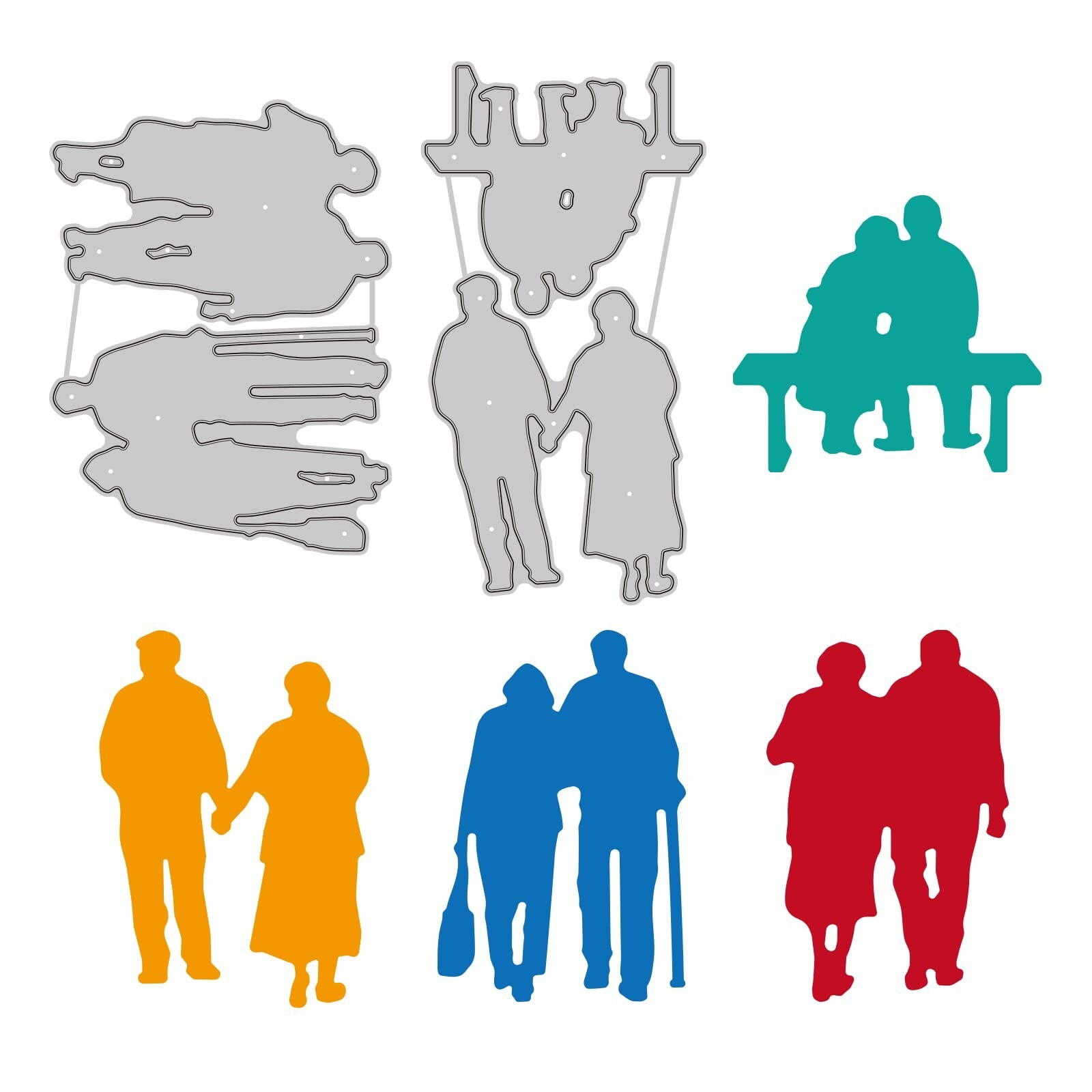 GLOBLELAND 4Pcs Old Couple Cutting Dies Metal People Man Woman Die Cuts Embos...