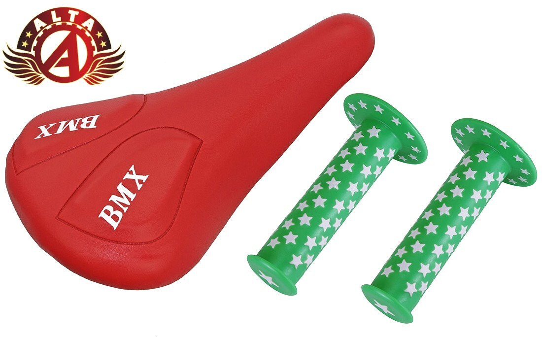 ALTA Red BMX Vinyl & Green Stars Grips BMX BIKES.