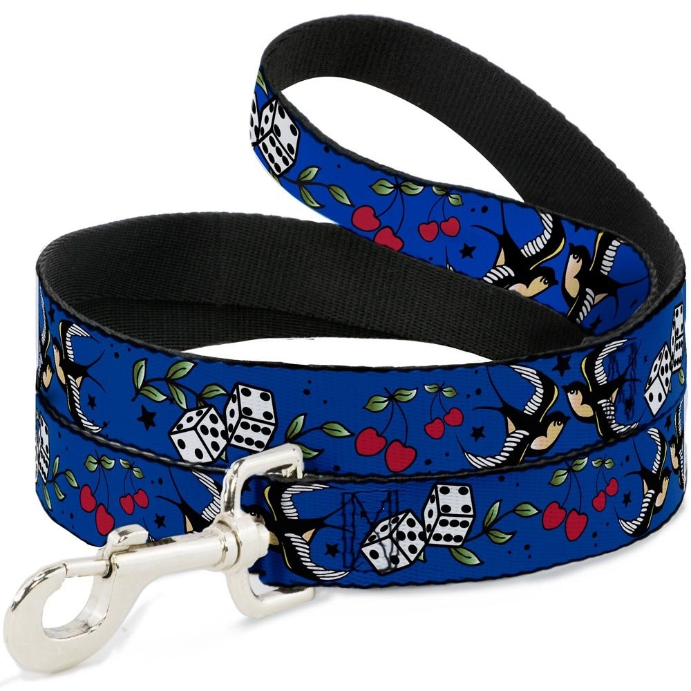 Lucky Brand Dog Leash Close Up Blue Pattern 6 Feet Long 1.0 Inch Wide