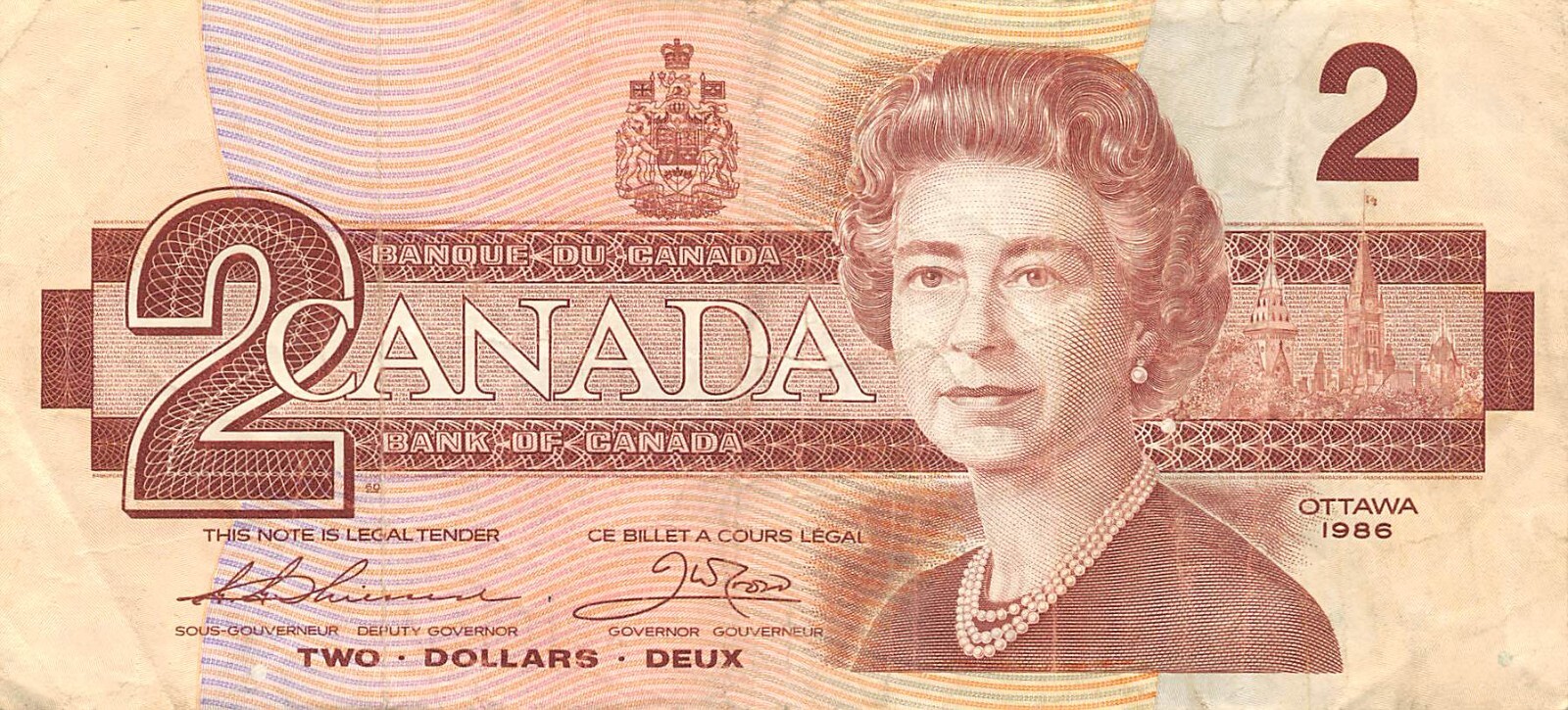 Canada  $2  1986  Series  AUR  Que. II   Circulated Banknote JW