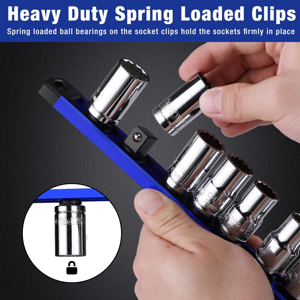 WORKPRO 6-Piece Magnetic Socket Organizer Sets Aluminum Alloy Socket Rail Holder