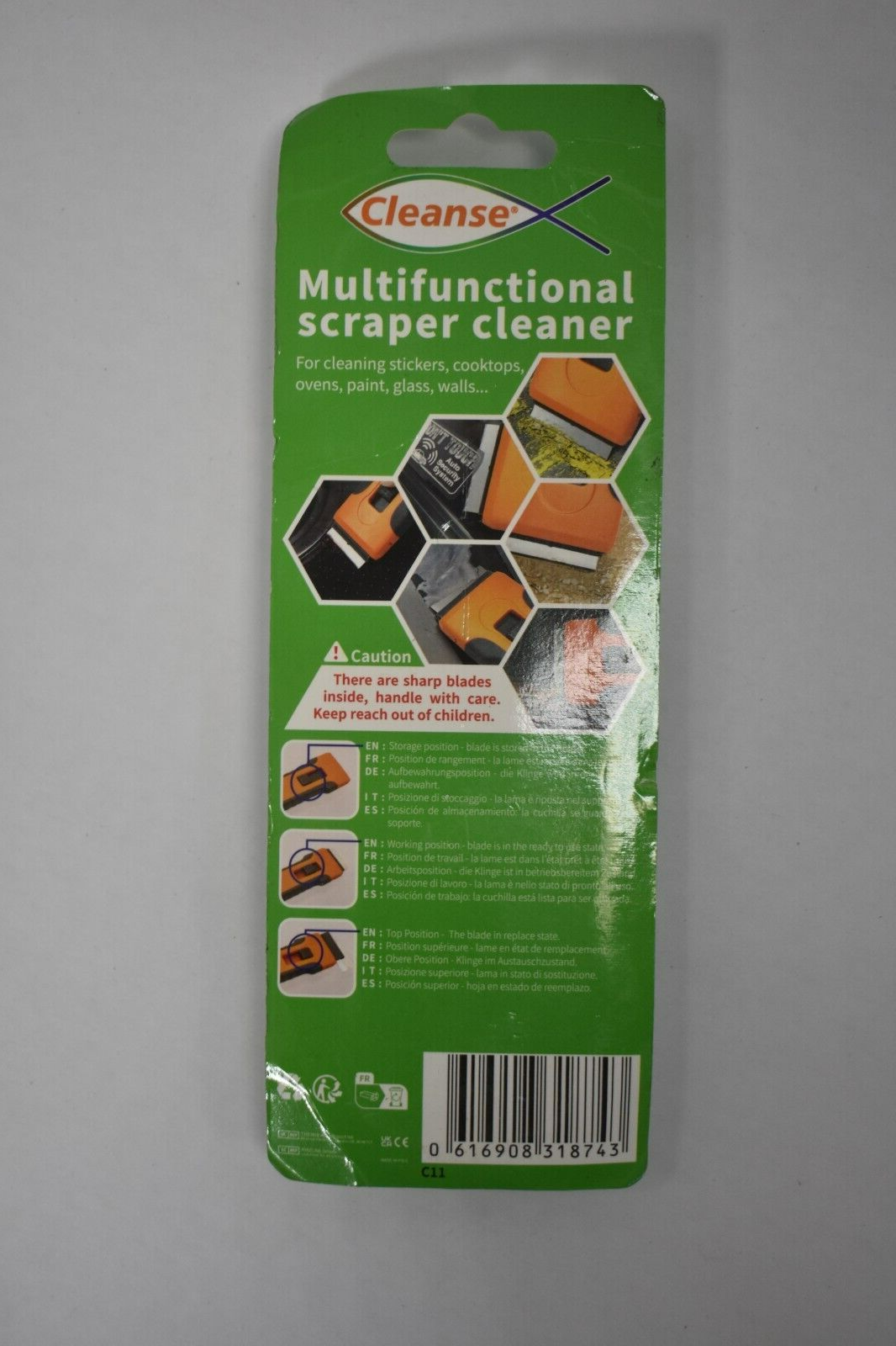 Cleanse Scraper Cleanser Razor Blade Tool w 15pc Extra Blades Orange/Gray