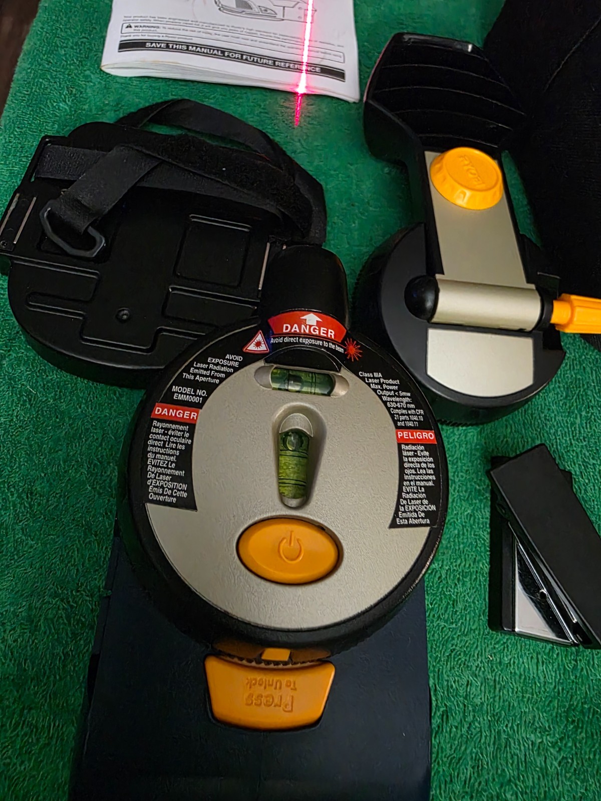 Ryobi Laser Air Grip Multi-task kit, light, accessories, manual & zippered case