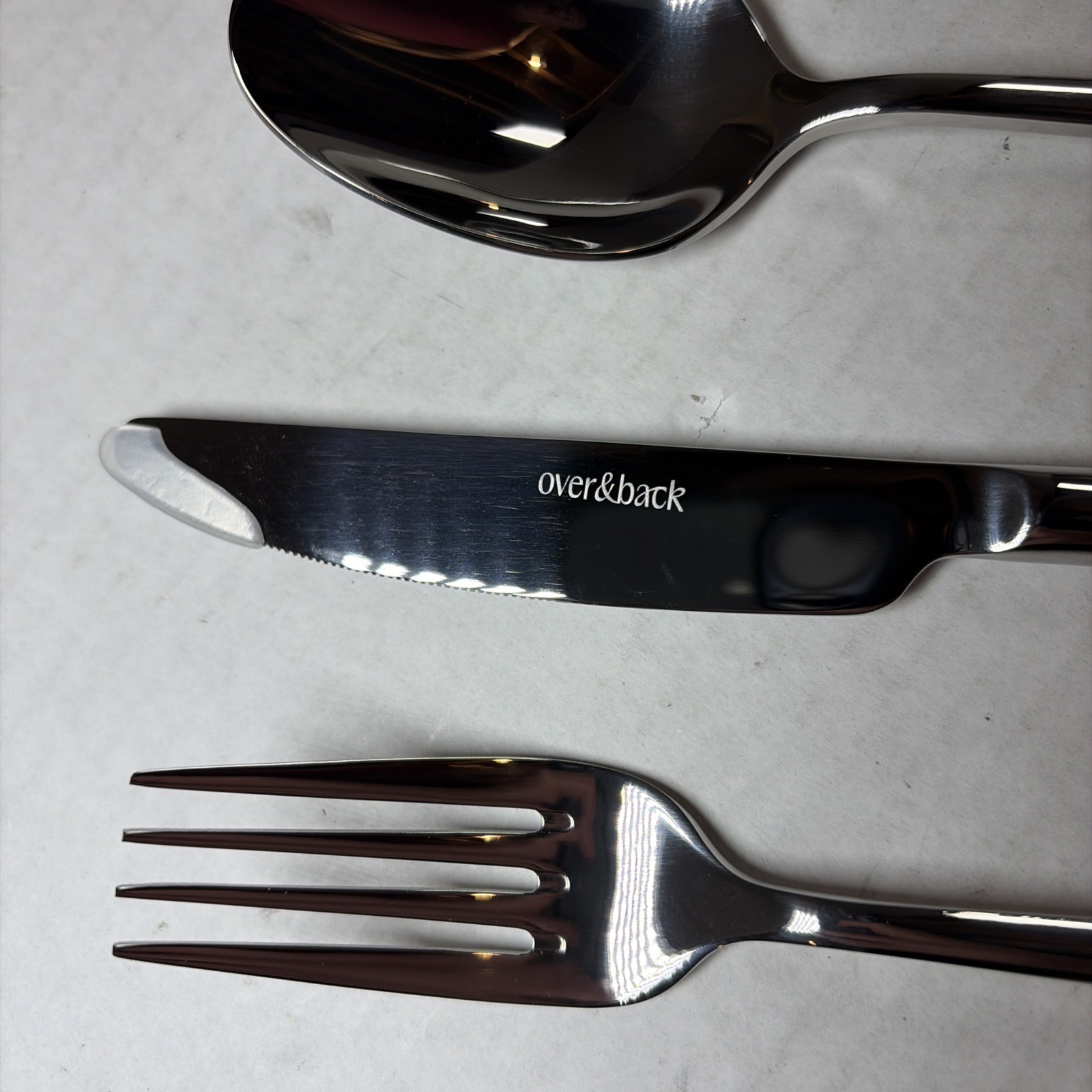 over&back 20pc Modern Flatware Set Mirrored Stainless: 18/8 Steel
