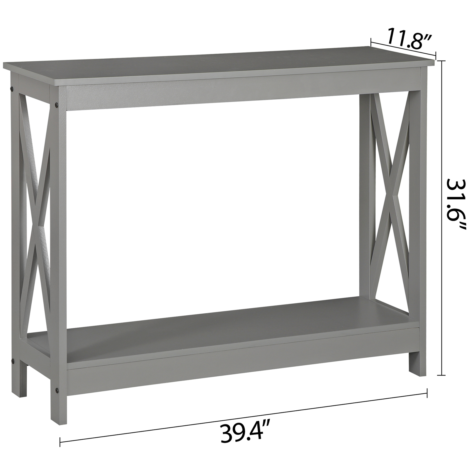 39'' Grey Console Table 2-Tier Sofa Entryway Table with X-shaped Frame Indoor