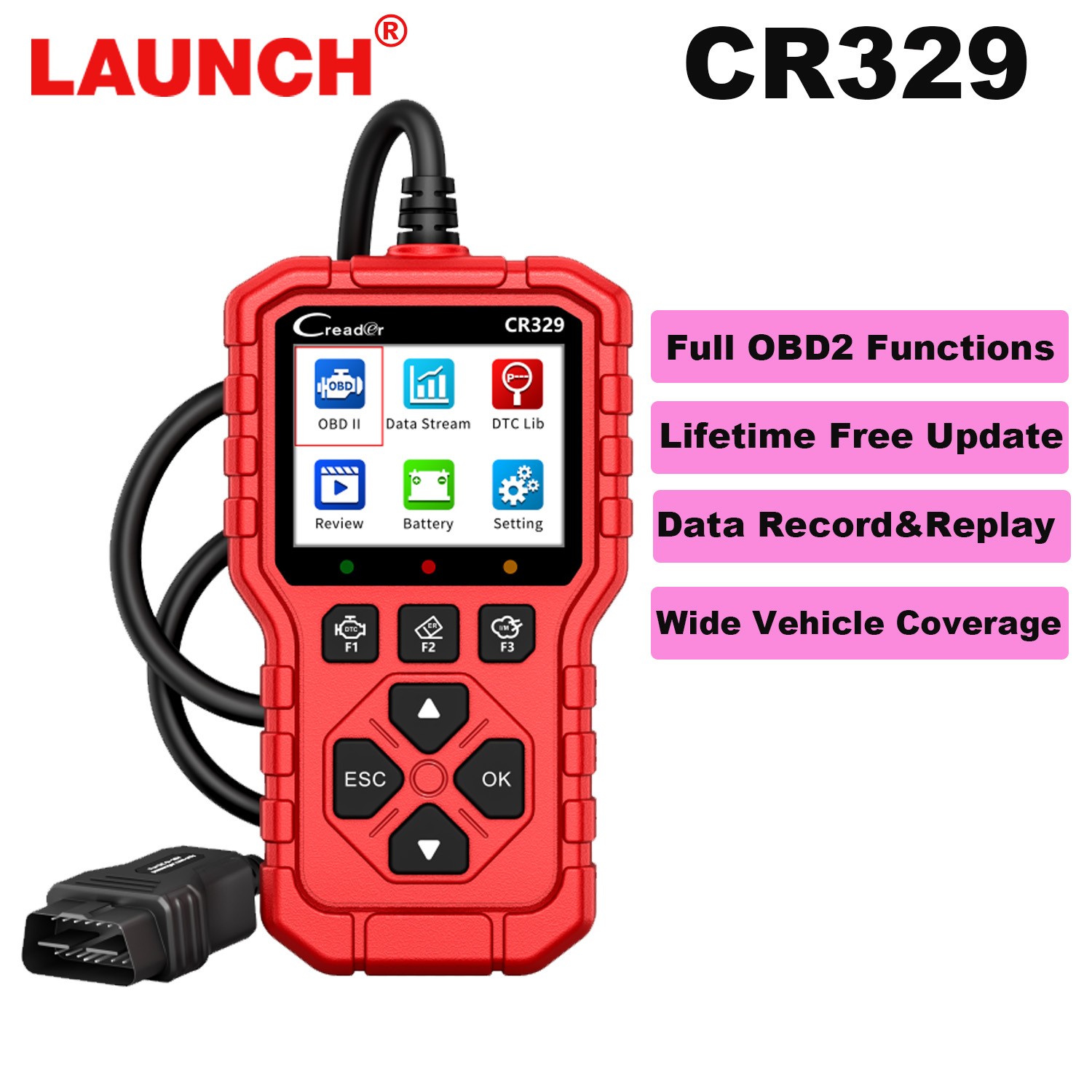 2026 LAUNCH CR329 Car Scan Tool Diagnostic OBD2 Scanner Battery Voltage Testing