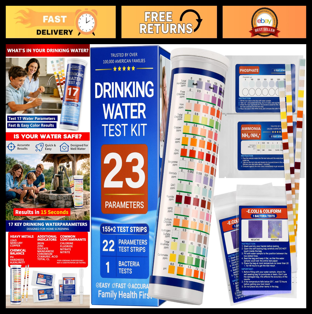 23-in-1 Water Testing Kit - 155 Strips for Tap & Well Water, Tests Hardness, Lea