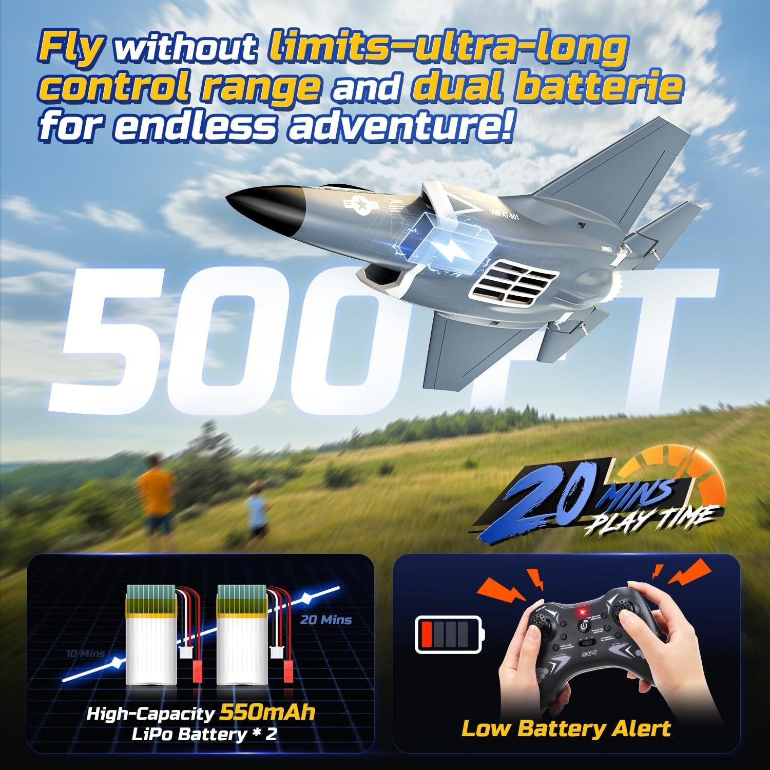 DEERC F35 4 Channel Brushless RC Plane for Adults Remote Control Airplane Duc...