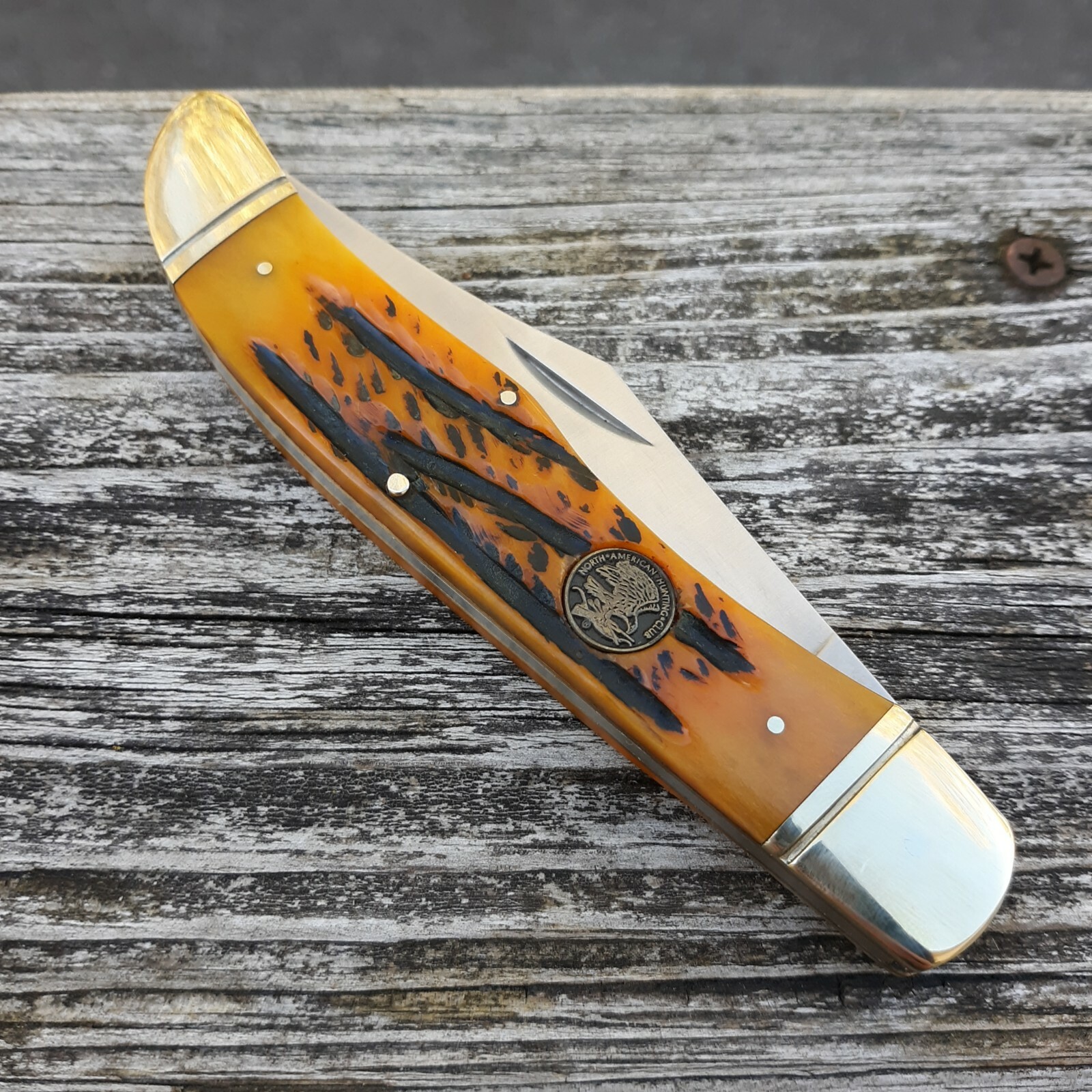 Hunter's Classic NAHC Folding Knife Stainless 4" Blade Orange Jigged Bone Handle