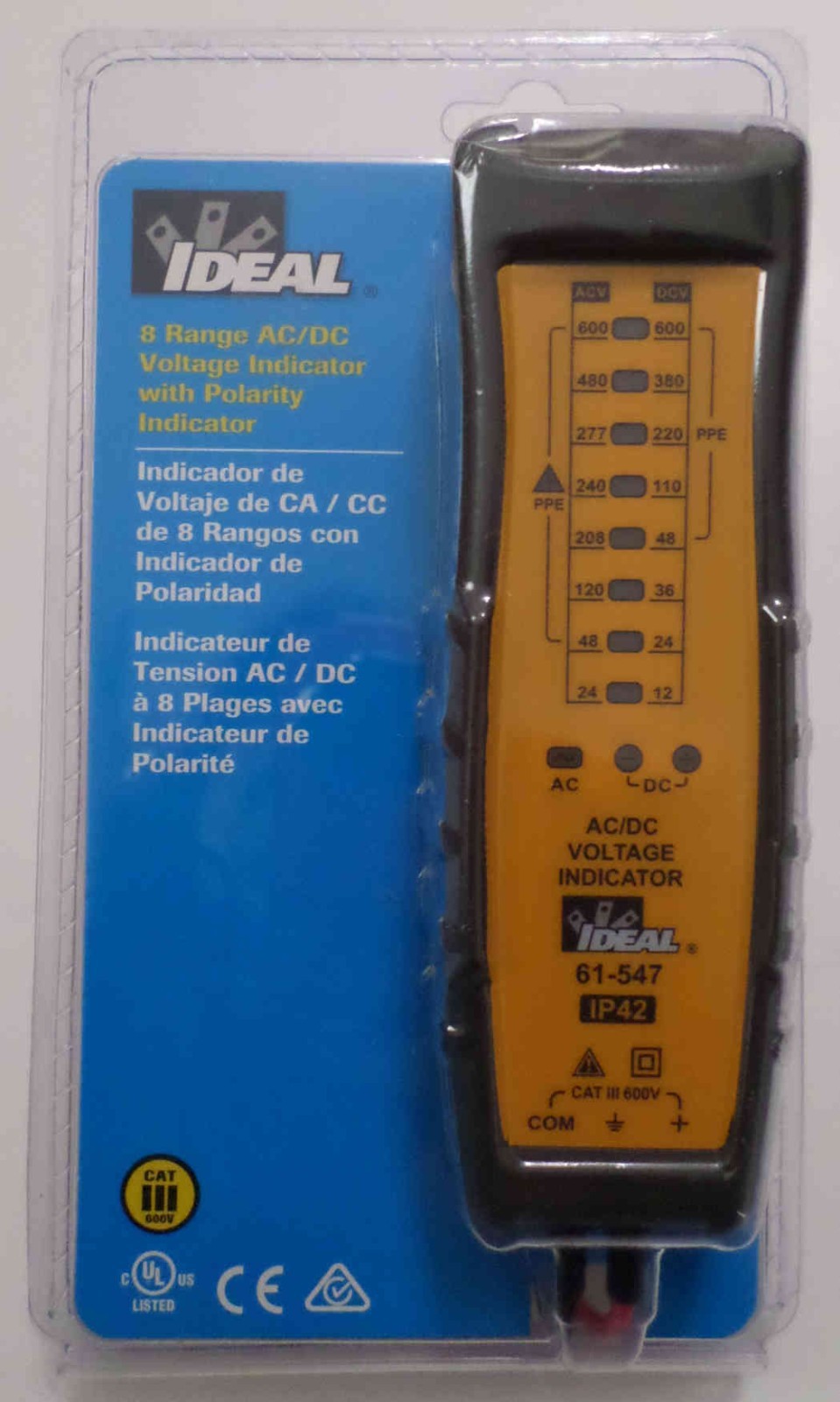 Ideal 8 Range 600 Volt AC/DC Voltage Indicator with Polarity Indicator 61-547